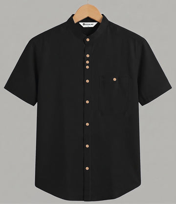 Men’s Black Puer Cotton Shirt – Half Sleeve Classic Festive Essential