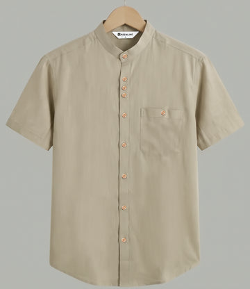 Men’s Olive Brown Puer Cotton Shirt – Half Sleeve Elegant Everyday Comfort
