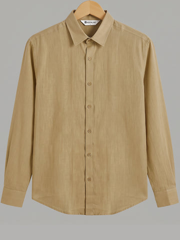 KEENLINE Heritage Khaki Slube Cotton Shirt – Full Sleeve Rich Smart Casual