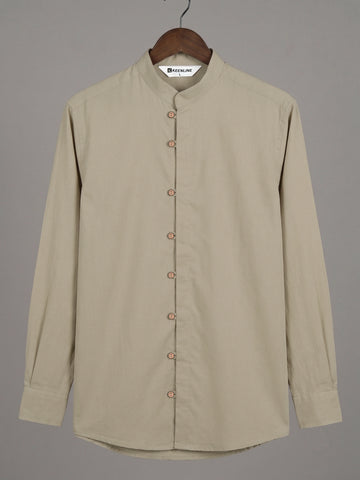 Men’s Olive Brown Puer Cotton Shirt – Full Sleeve Elegant Everyday Comfort