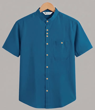 KEENLINE Modern Teal Puer Cotton Shirt – Half Sleeve Premium Urban Style