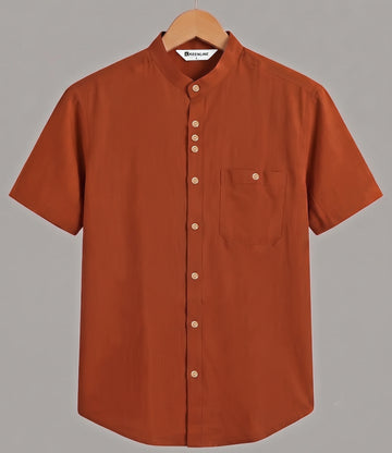 Men’s Mustard Orang Pure Cotton Shirt – Half Sleeve Premium Smart Look
