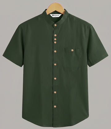 Men’s Olive Green Pure Cotton Shirt – Half Sleeve Cool Casual Wear