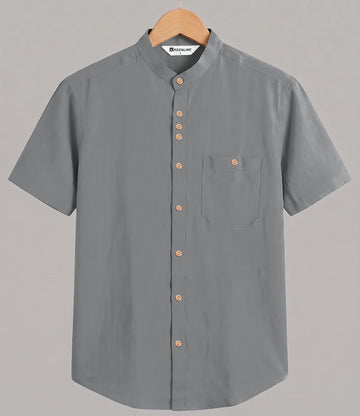 Men’s Fossil Grey Pure Cotton Shirt – Half Sleeve Soft Feel, Sharp Style