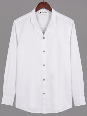 KEENLINE Men's Oxford Cotton White Casual Solid Full Sleeve Cuban Collar Shirt
