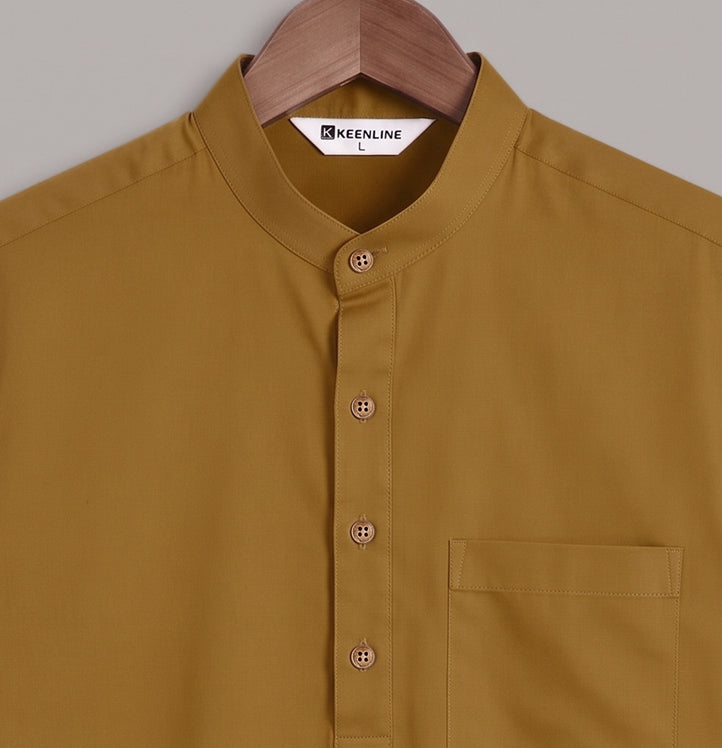 #KEENLINE Men’s Pure Cotton Mustard Yellow Kurta Shirt with Chest Pocket
