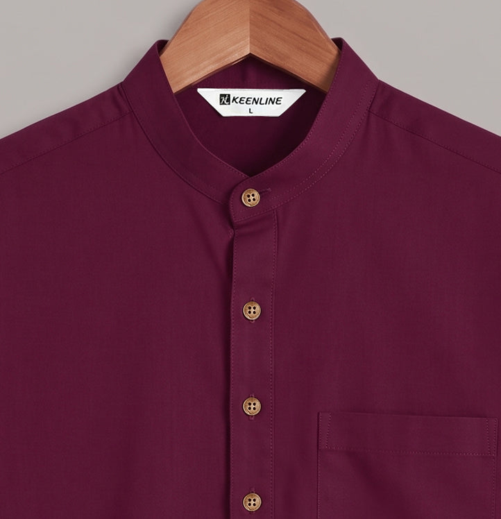 #KEENLINE Men’s Pure Cotton Wine Purple Kurta Shirt with Chest Pocket