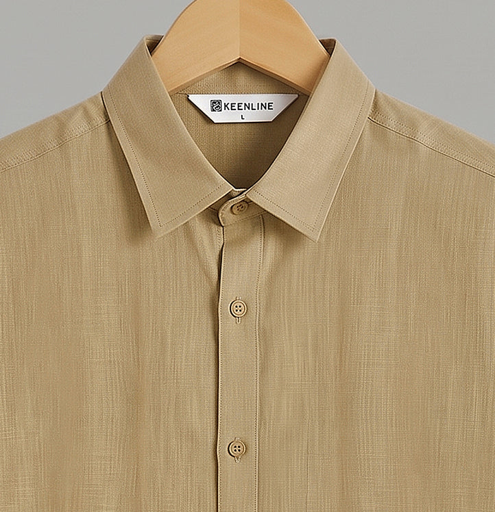 KEENLINE Heritage Khaki Slube Cotton Shirt – Full Sleeve Rich Smart Casual