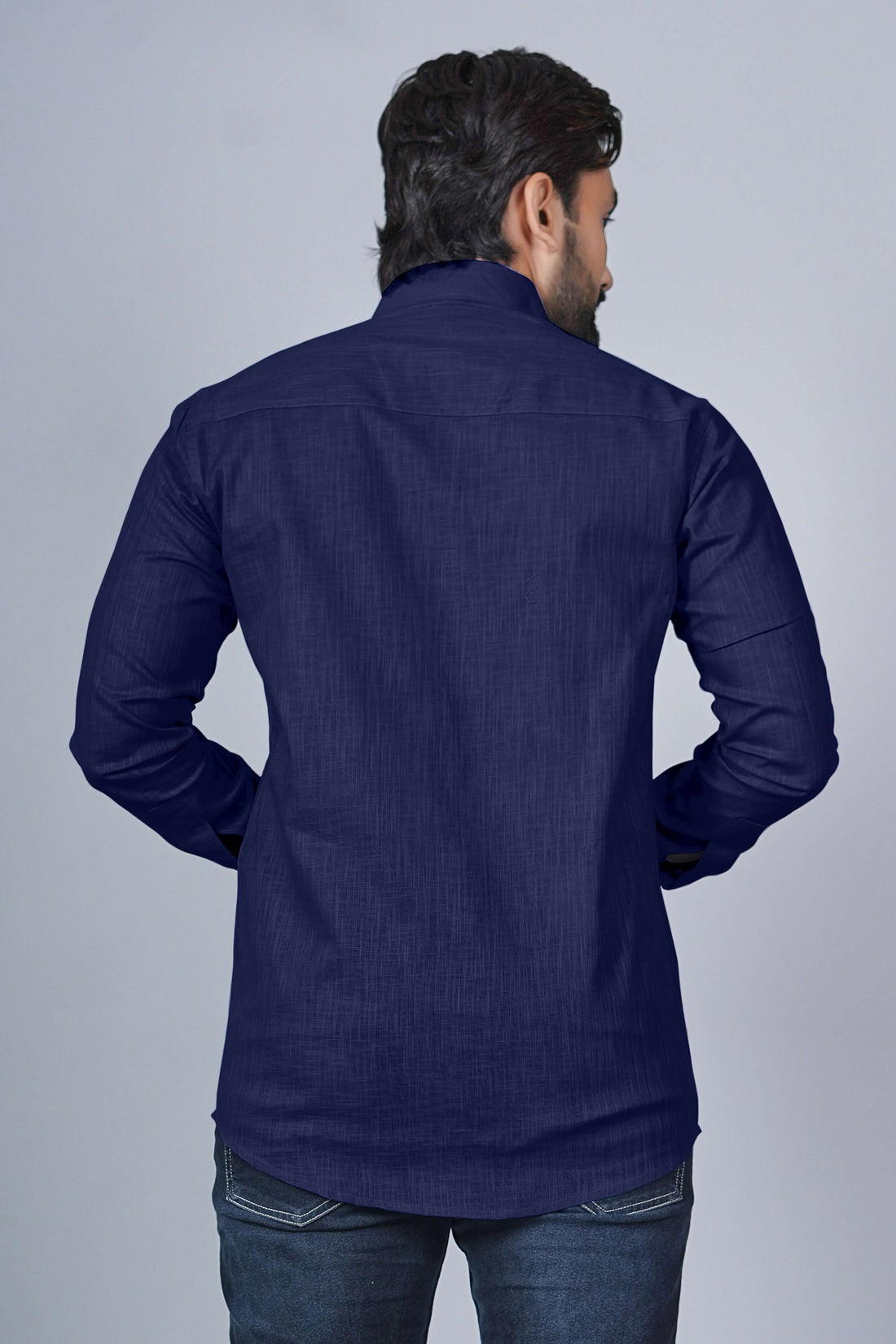 KEENLINE Elite Navy Linen Cotton Shirt – Full Sleeve Power Dressing Essential