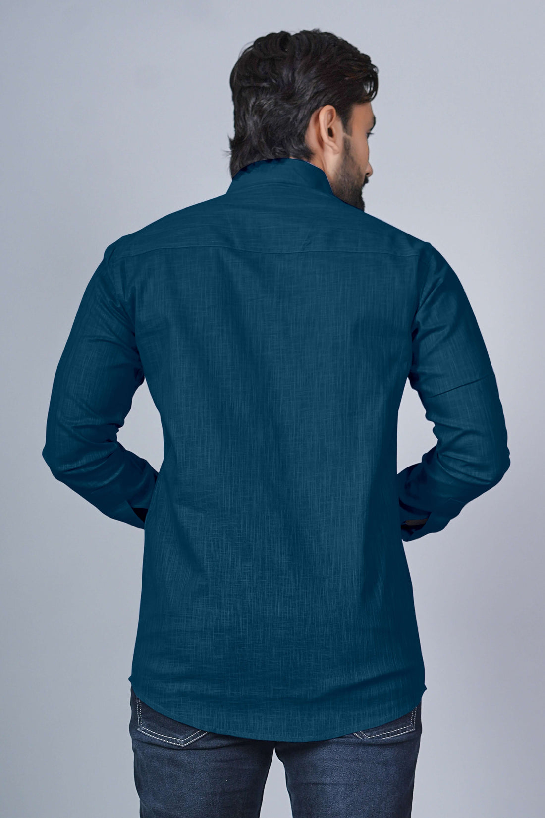 KEENLINE Modern Teal Linen Cotton Shirt – Full Sleeve Premium Urban Style