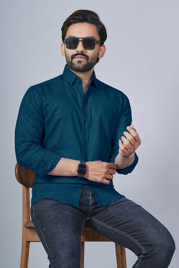 KEENLINE Modern Teal Linen Cotton Shirt – Full Sleeve Premium Urban Style