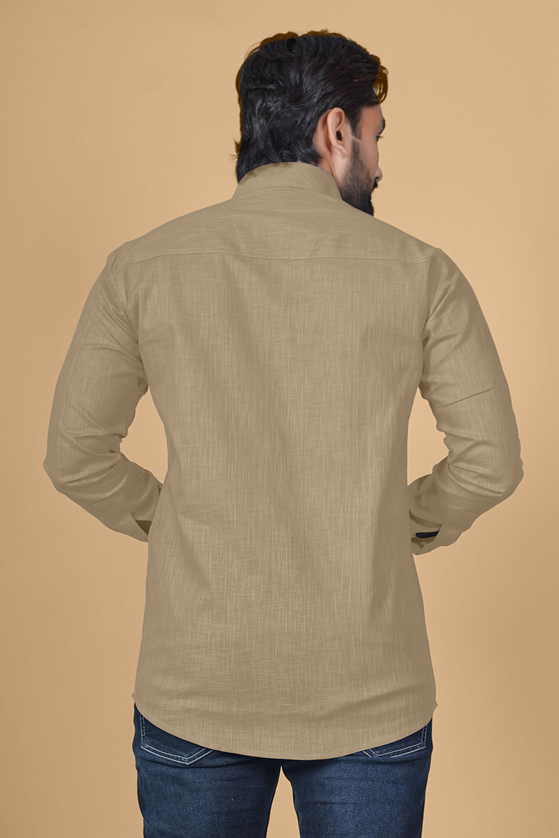 KEENLINE Heritage Khaki Linen Cotton Shirt – Full Sleeve Rich Smart Casual