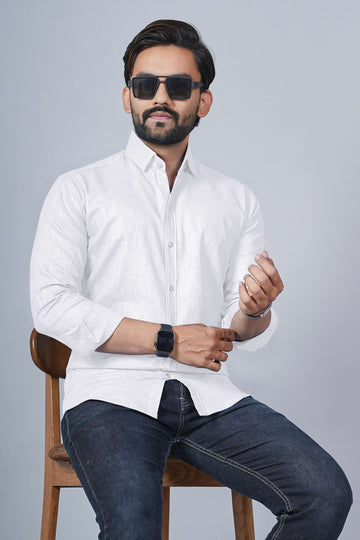 KEENLINE Signature White Linen Cotton Shirt – Full Sleeve Timeless Luxury
