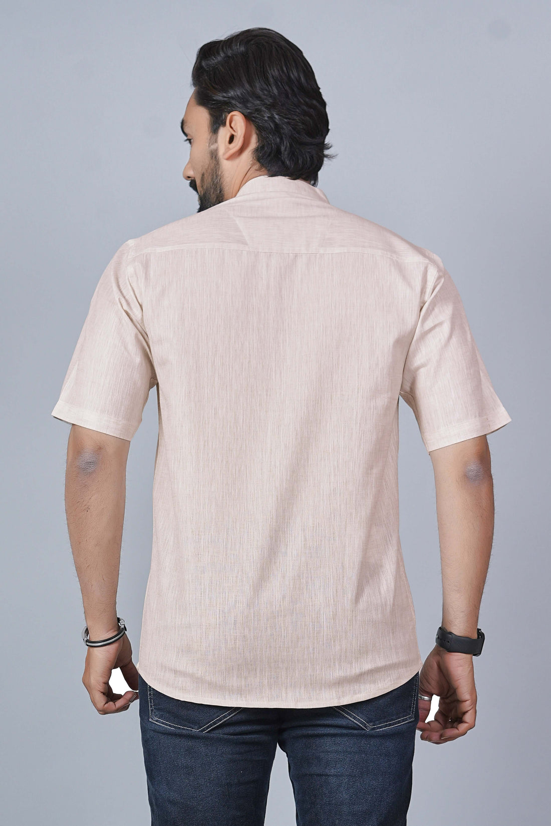 KEENLINE Royal Embroidered Linen Cotton Shirt – Premium Ethnic Smart Casual Light Beige