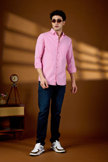 KEENLINE Men’s Stylish Pink Cotton Shirt – Smart Fit Casual & Office Wear with Chest Pocket**