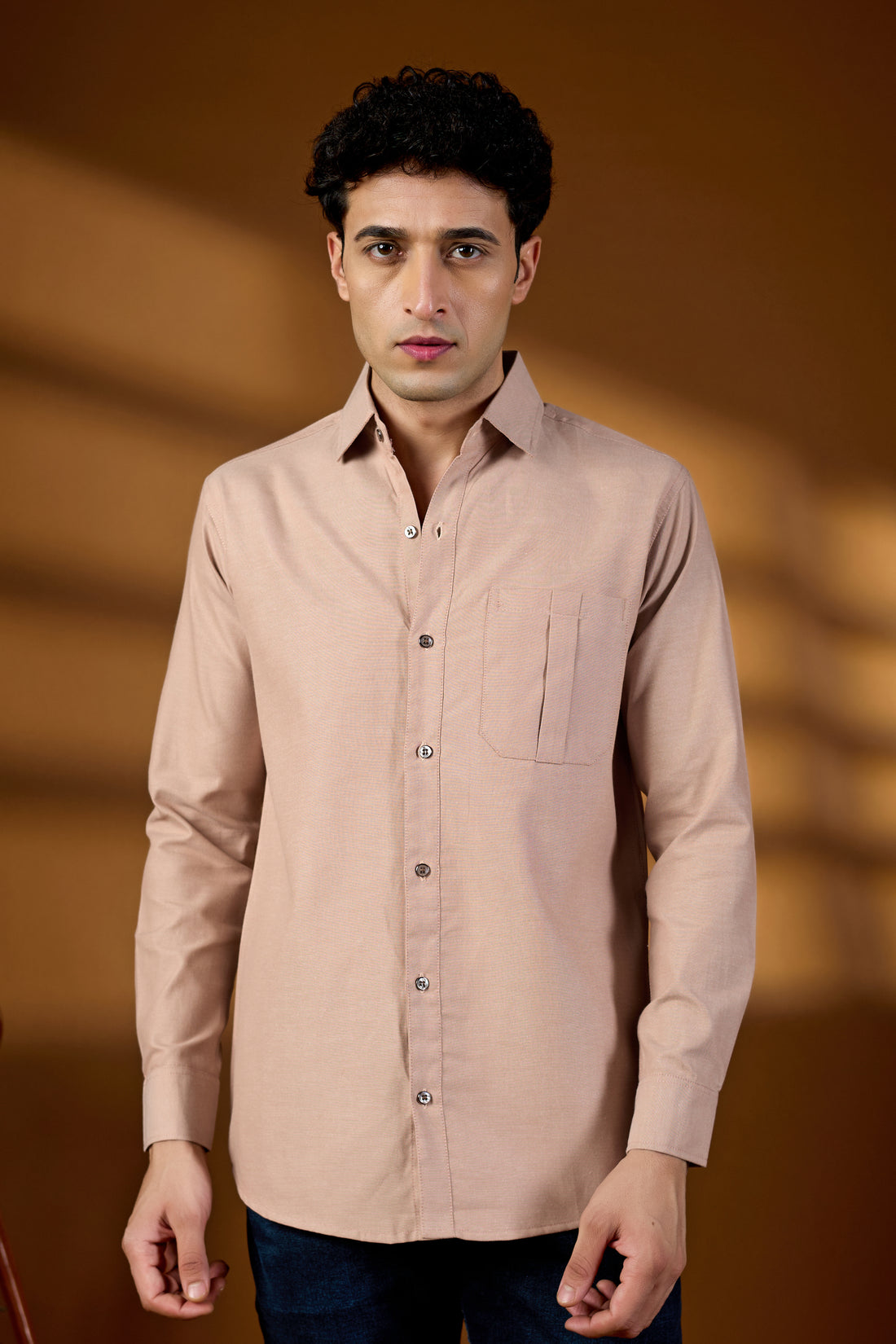 KEENLINE Men’s Classic Beige Cotton Shirt – Smart Fit Formal & Casual Wear with Chest Pocket**