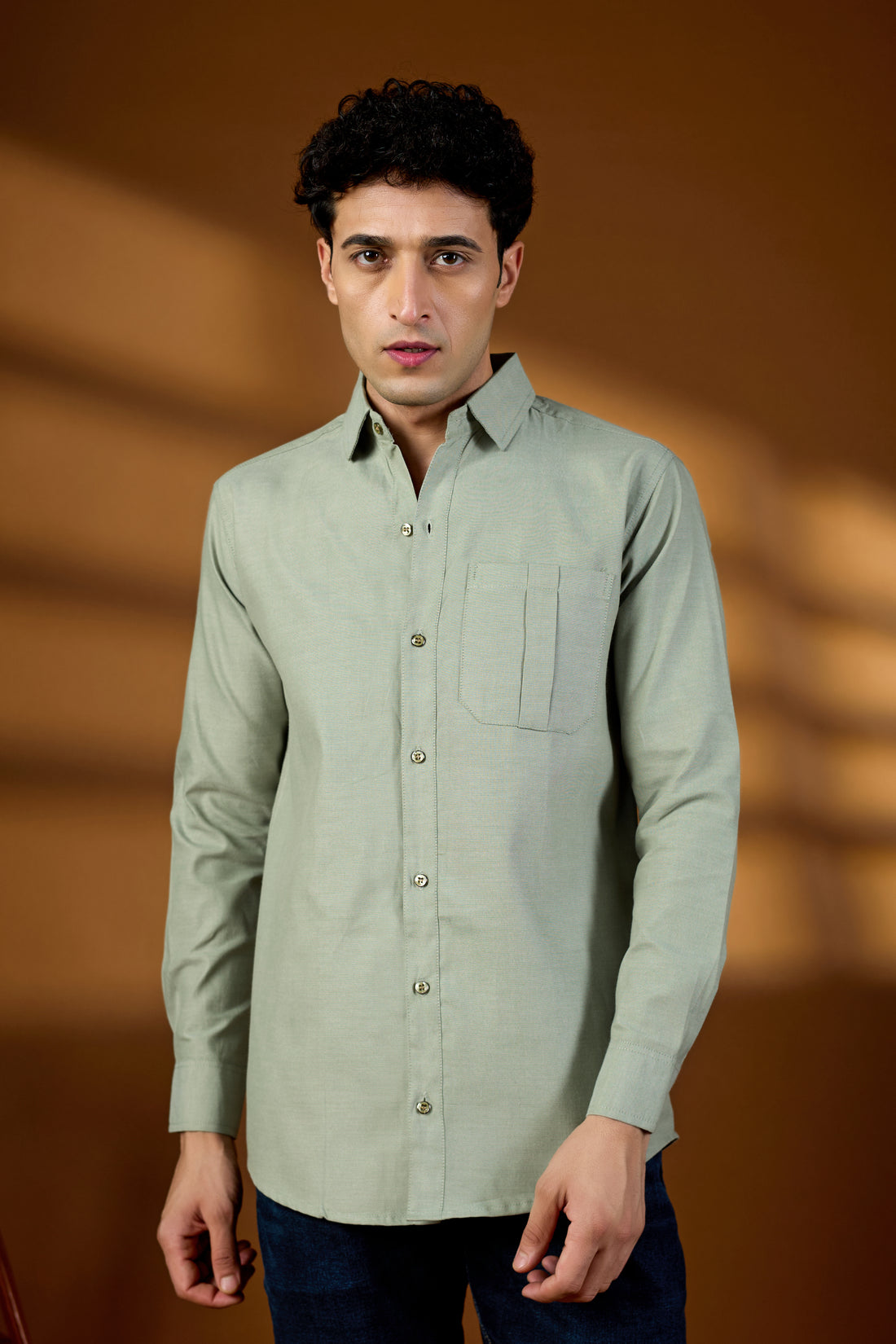 KEENLINE Men’s Olive Green Cotton Shirt – Smart Fit Casual & Formal Wear with Chest Pocket**