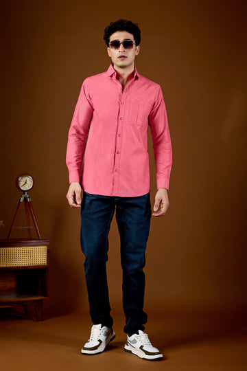 KEENLINE Men’s Premium Cotton Coral Red Full Sleeve Shirt – Classic Smart Casual Wear