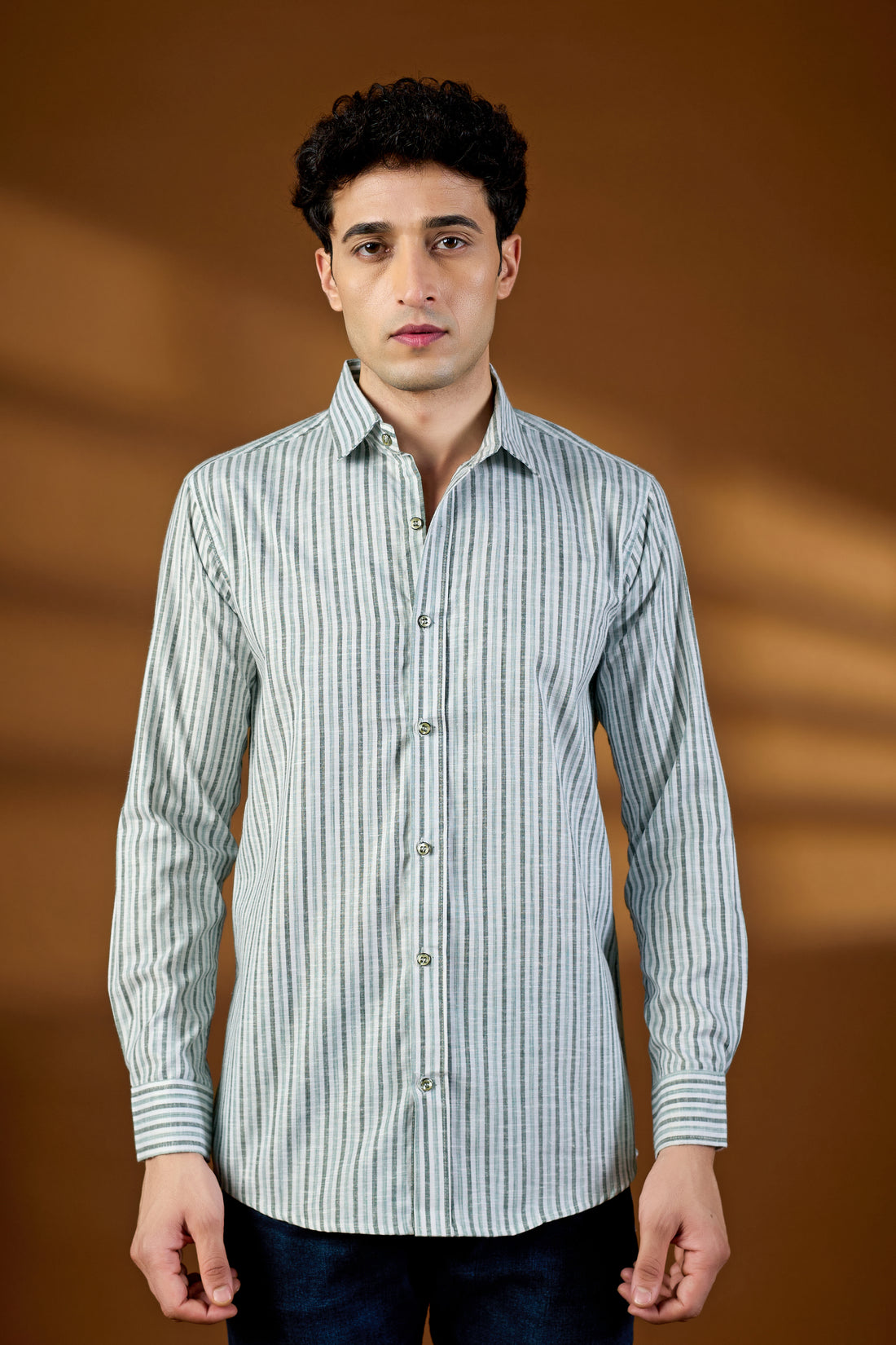 KEENLINE Men’s Premium Cotton Green  Striped Full Sleeve Shirt – Smart Casual Wear