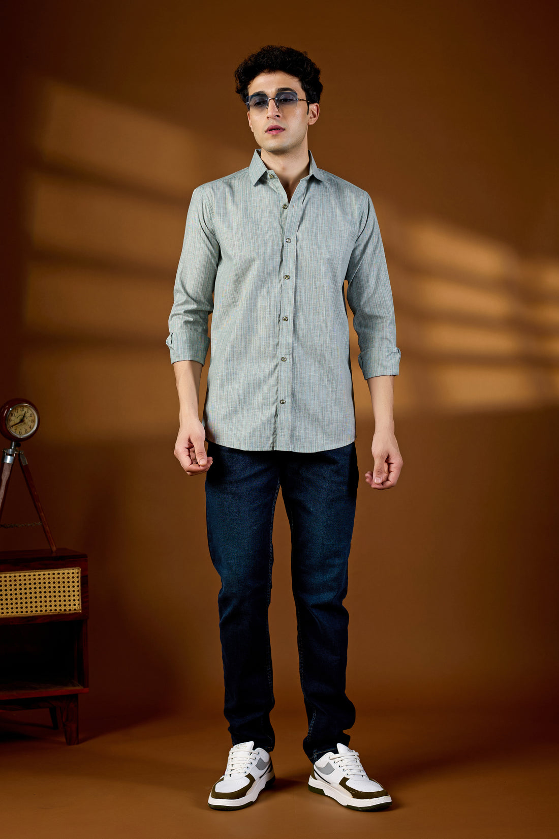 KEENLINE Men’s Premium Cotton Sea Green Striped Full Sleeve Shirt – Smart Casual Wear