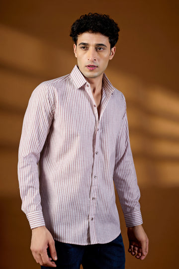 KEENLINE Premium Cotton Pink Stripe Button-Down Shirt for Men