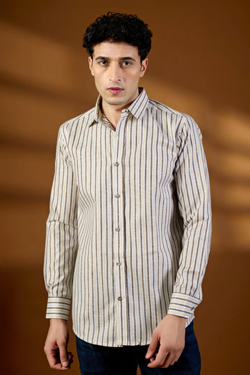 KEENLINE Premium Cotton Grey Vertical Stripe Shirt for Men