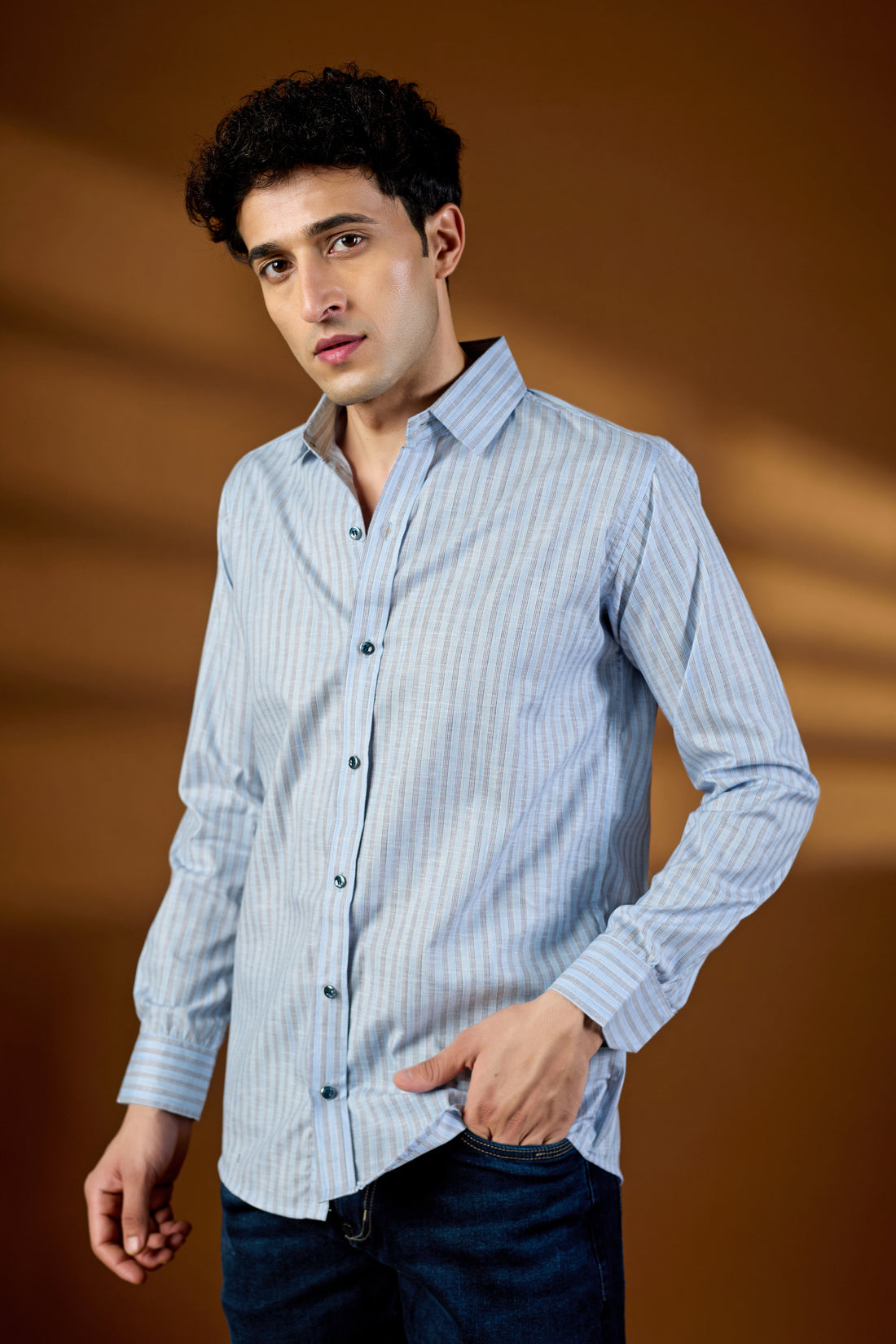 KEENLINE Cotton Elegant Sky Blue Office Wear Shirt for Men