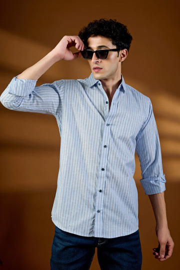 KEENLINE Cotton Elegant Sky Blue Office Wear Shirt for Men