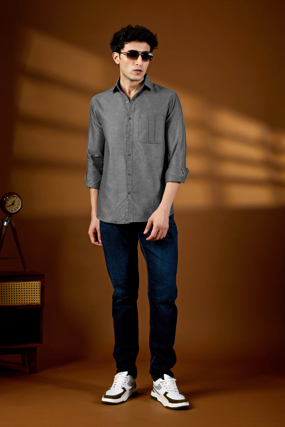 KEENLINE Men’s Premium Charcoal Grey Full Sleeve Shirt – Classic Regular Fit Casual & Formal Wear